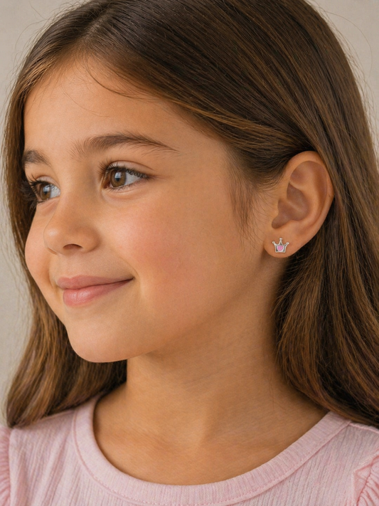 Brinco Infantil Coroa com Coração Rosa
