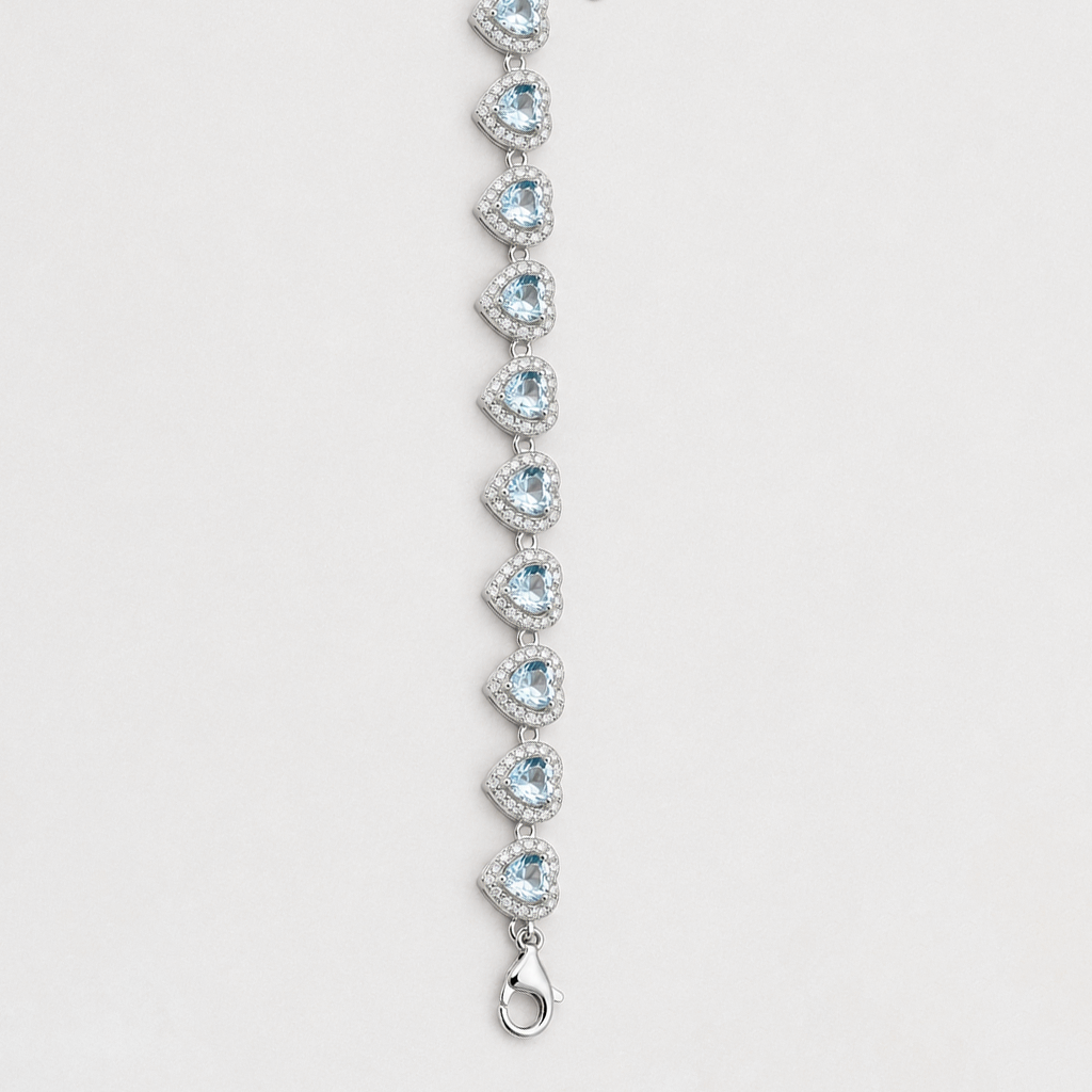 Pulseira Coração Pedra Azul Claro
