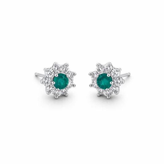 Brinco Flor com Zirconia Verde