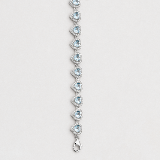 Pulseira Coração Pedra Azul Claro